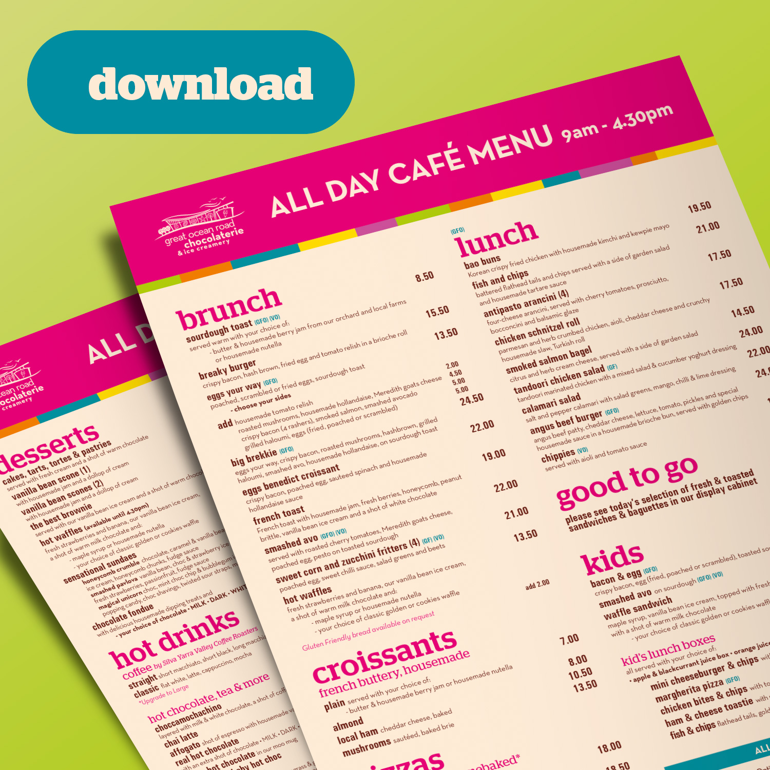 The chocolate factory menu discount